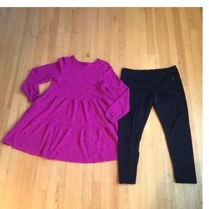 Cat & Jack Girls Purple Polka Dot Dress & Xersion Black Leggings Set XXL